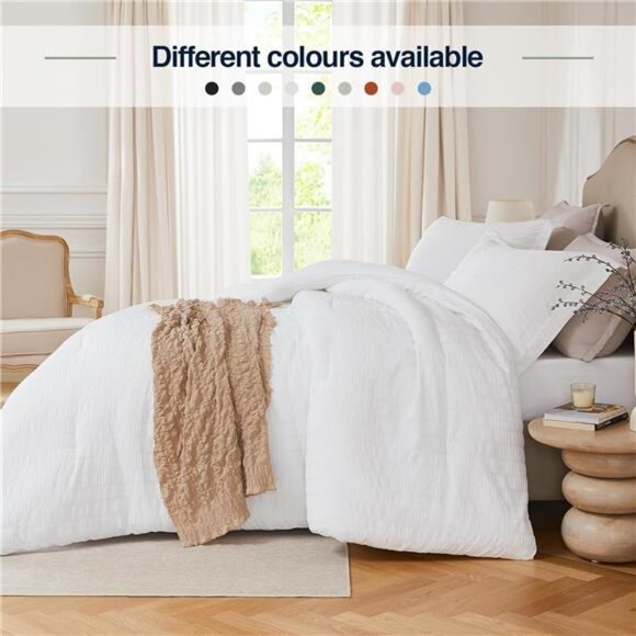 White Queen Comforter Set - 3 Pieces Seersucker Lightweight Bedding Comforter - Picture 3 of 7